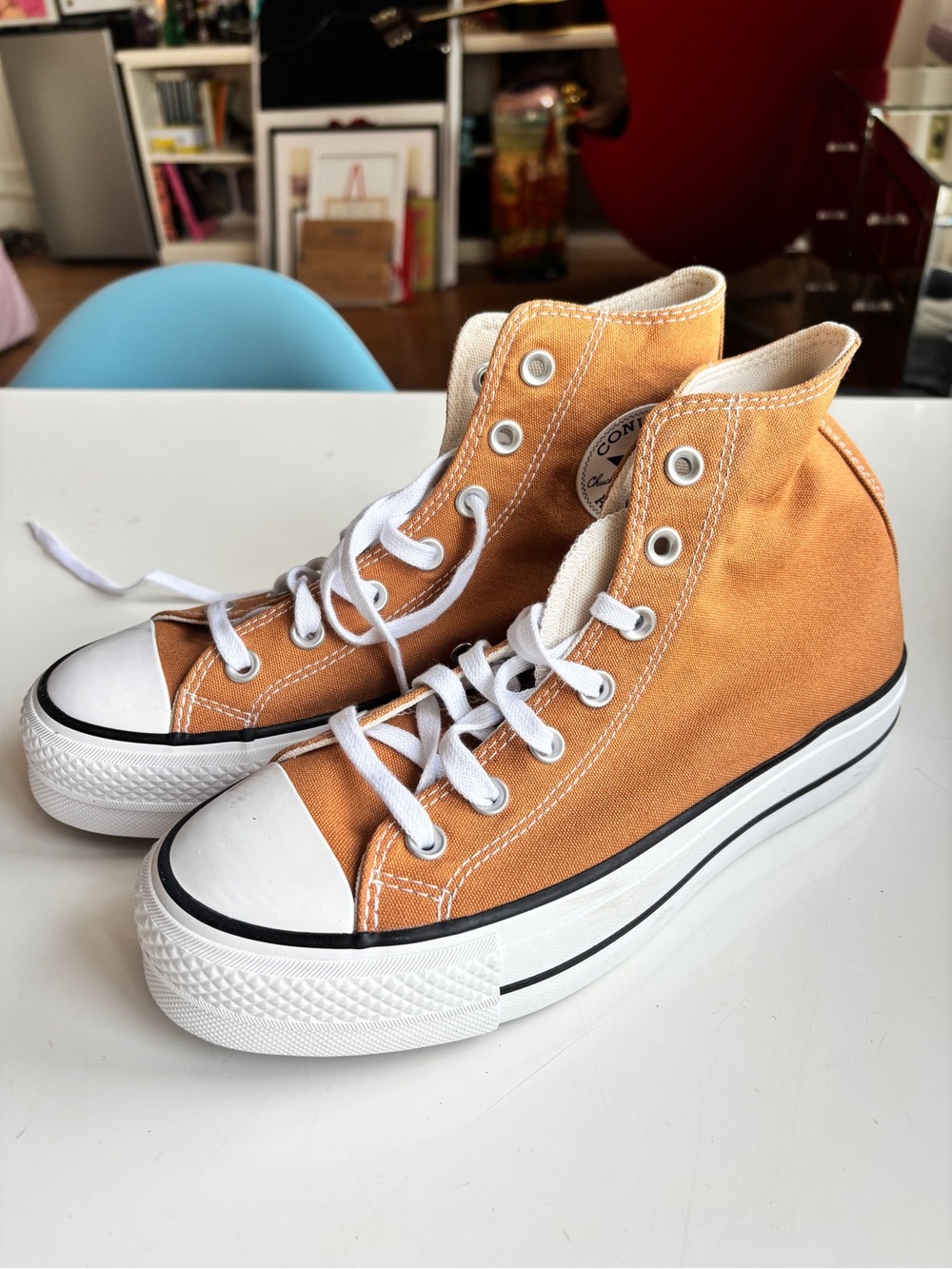Converse Chuck Taylor Platform High Top Sneakers in Burnt Orange - Picture 2 of 6